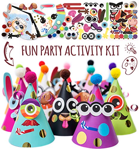 Glittery Garden Party Hats Birthday Activity Kit With Stickers, Fun Arts &amp;amp; Crafts for Kids. Animal &amp;amp; Monster Theme Party Favor, Game Supplies