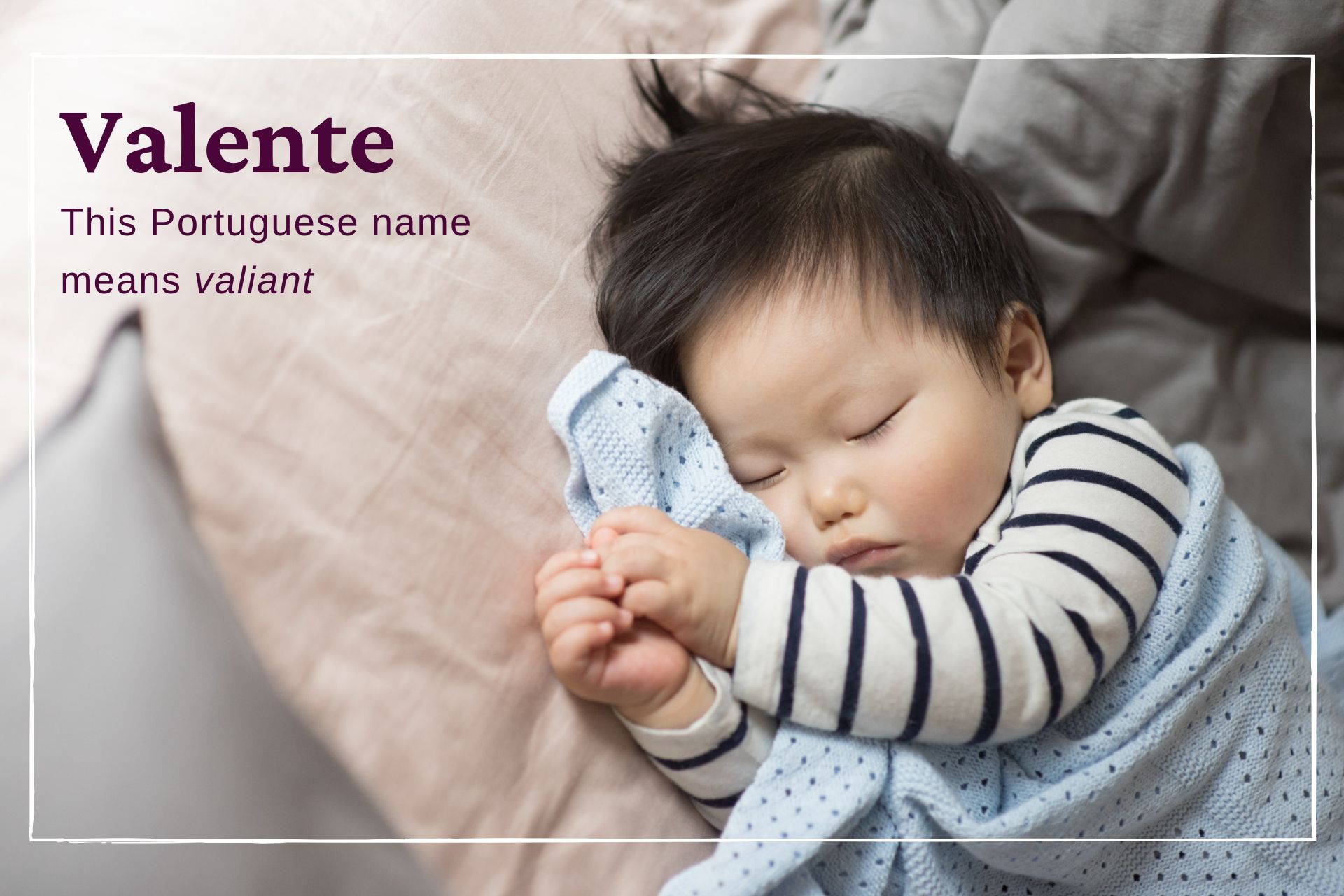 Unique baby names illustrated with an image of a sleeping baby under covers