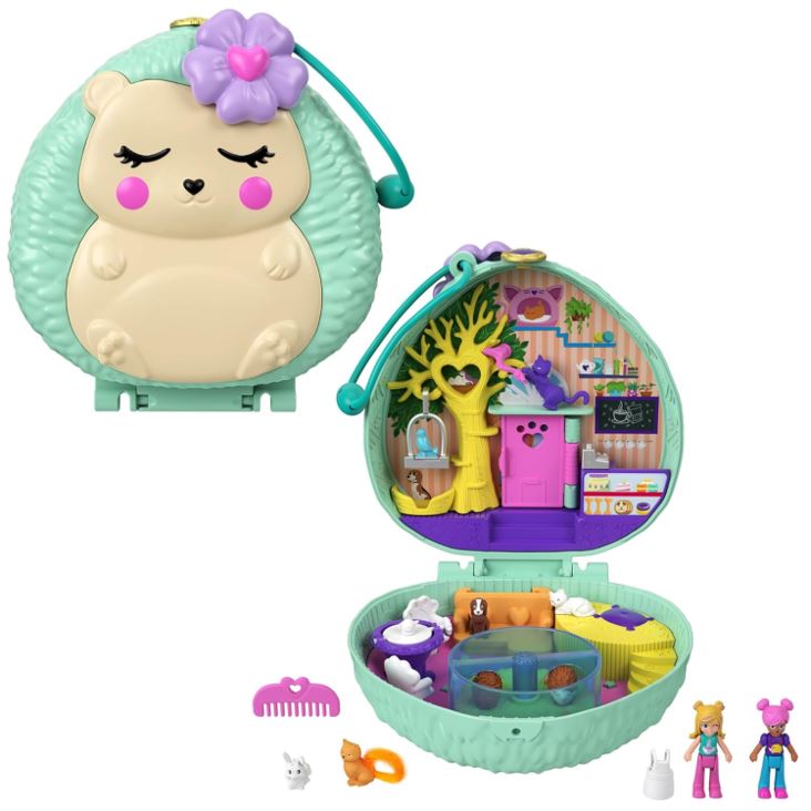 Polly Pocket Hedgehog Cafe Compact, Caf&amp;eacute; &amp;amp; Pet Theme, Micro Polly Doll &amp;amp; Friend Doll, 2 Animal Figures,, Fun Features &amp;amp; Surprise Reveals, Great Gift for Ages 4 Years Old &amp;amp; Up, Gtn15